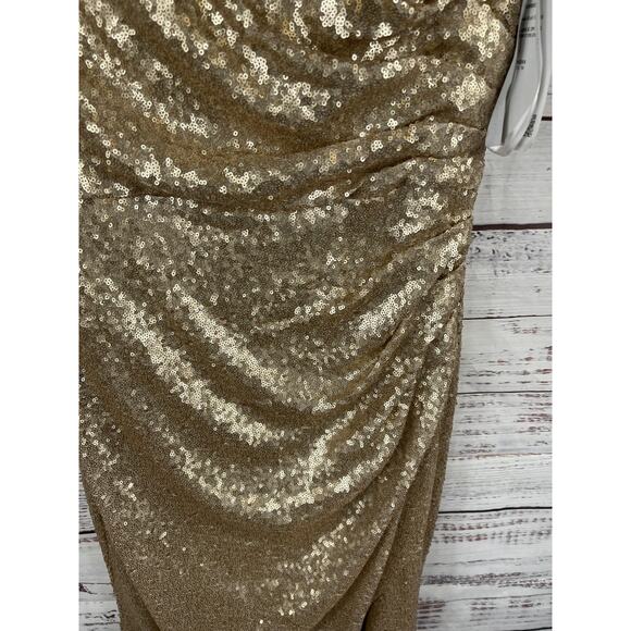 Christina Wu Celebration Dress Womens 10 Gold Sequin Maxi Formal Gown 22916 - Picture 4 of 12